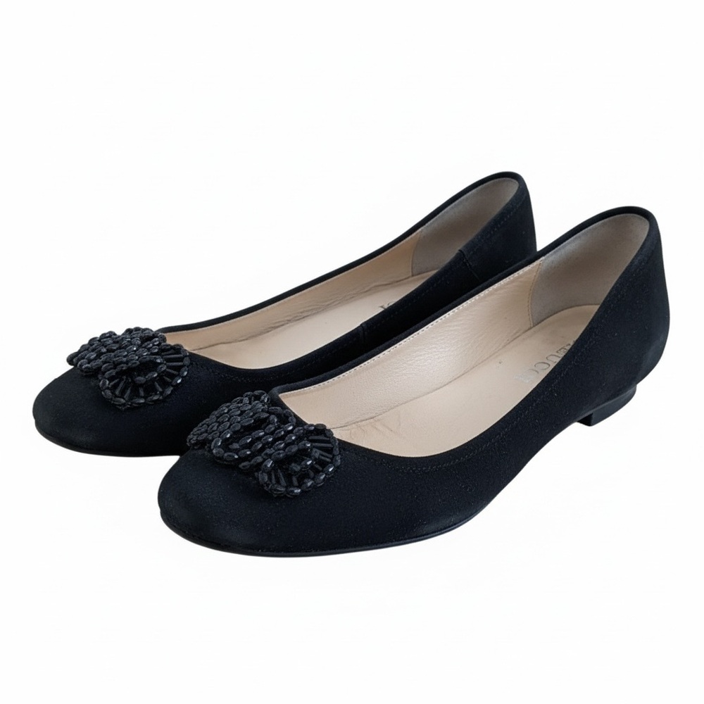 Sesto Meucci Italian  made in Italy Black Suede Embellished Women's Flats 9 M